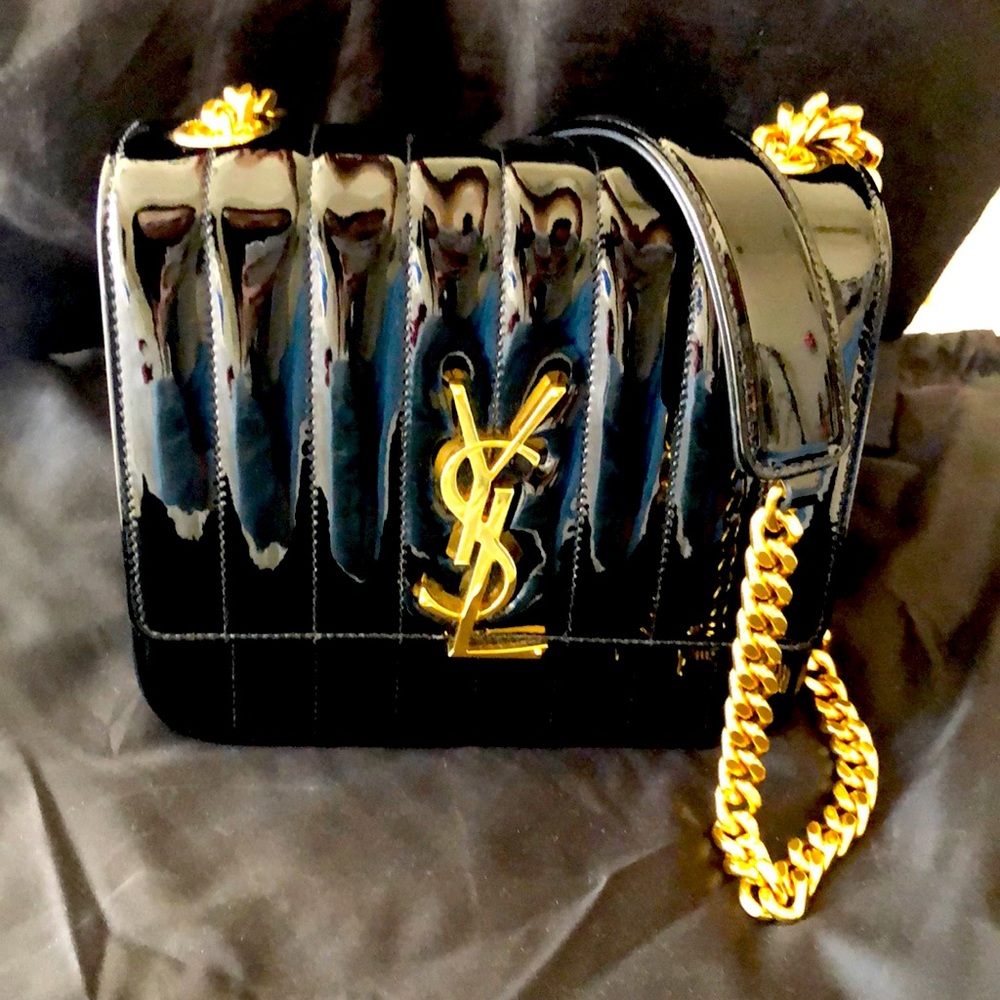 Saint Laurent Patent Matelasse Monogram Crossbody Vicky Bag